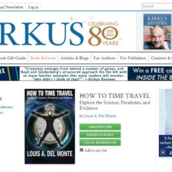 A website homepage featuring a book titled How to Time Travel by Louis A. Del Monte with a clock image on the cover.