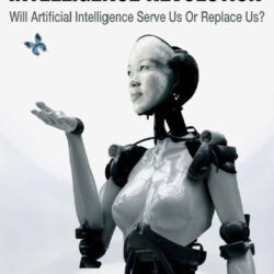 Robot with butterfly on book cover.