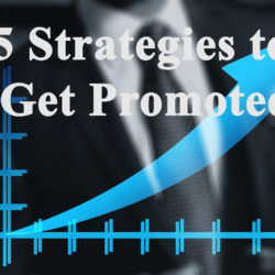 Graph with an upward trend line and text '5 Strategies to Get Promoted' on a black background.