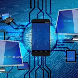 A cell phone and computer are connected to each other.