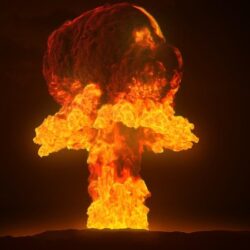 A large fire bomb is coming out of the ground.